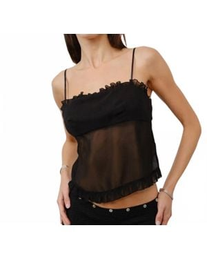 Loucia Celine Sheer Ruffle Cami Top - Black