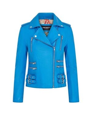 TruClothing Real Lamb Nappa Leather Vintage Gothic Buckle Biker Jacket - Blue