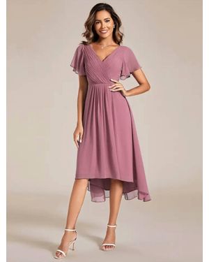 Ever Pretty Pleated Ruffles Chiffon Dress - Pink