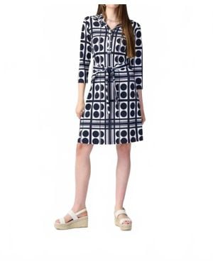 Joseph Ribkoff Dot Print Waist Tie Shirt Dress - Blue