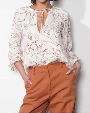 Greylin Penelope Bubble Sleeve Tie Neck Blouse - White