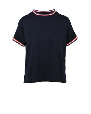 Alpha Studio Midnight Cotton Crew Neck Knit Top - Blue