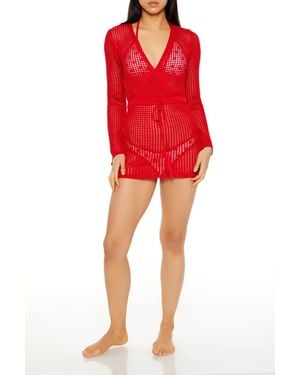 Forever 21 Crochet Crossed Swim Cover-Up Mini Dress - Red