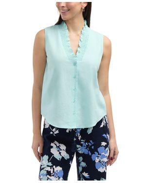 Ellen Tracy Sleeveless Ruffle Neckline Top - Blue