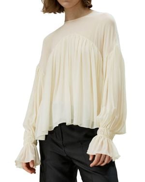LILYSILK Sheer-Shoulder Ruffle Shirt - Natural