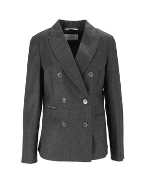 Peserico Tailored Structured Shoulders Double-Breasted Blazer - Black