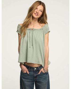 Lucky Brand Smocked Tie Front Knit Top - Green