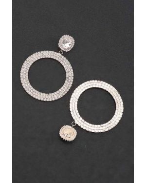 Fashnzfab Luxury Rhinestone Circular Earrings - Gray