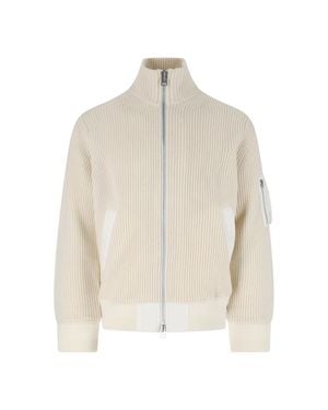 Sacai Ribbed Knit Zip-Up Jacket - White
