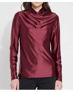 Lyssé Satin Funnel Neck Blouse - Red