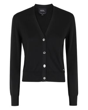 A.P.C. Basic V-Neck Ribbed Cotton Cardigan - Black