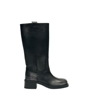 Alohas Equestrian-Inspired Structured Mid-Calf Leather Boots - Black