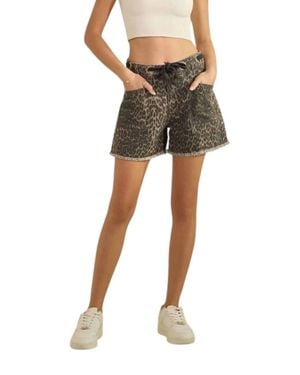 Veveret Printed Denim Shorts With Drawcord Waist - Multicolor
