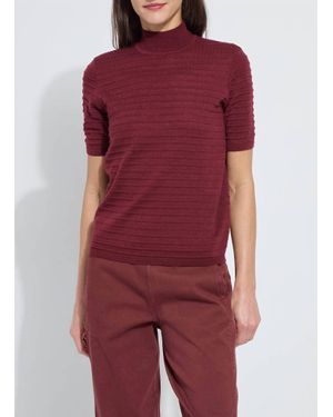 Lyssé Lottie Smocked Mock Short Sleeve Sweater - Red