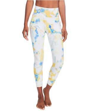 Kensie Printed Folded Waistband High Rise Leggings - Blue