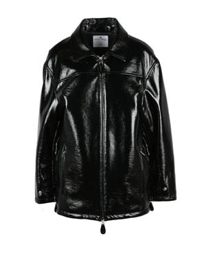 Courreges Patent Finish Jacket With Zippered Pockets And Structured Collar - Black