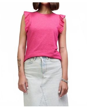 Another Love North Ruffle Trimmed Sleeve Slub Tank - Pink