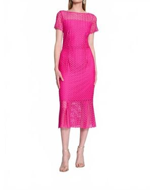 Joseph Ribkoff Guipure Lace Flounce Dress - Pink