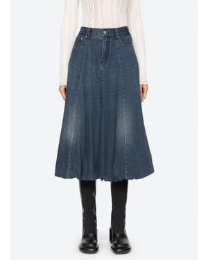 Sea Amari Denim Bubble Midi Skirt - Blue