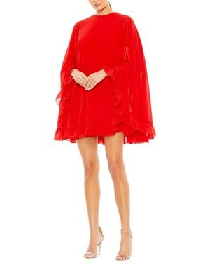 Mac Duggal High Neck Ruffle Hem Cape Mini Dress - Red