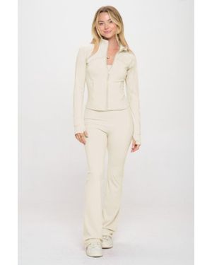TRUEDAMES Premium Yoga Jacket W/Jumpsuit Set - Natural