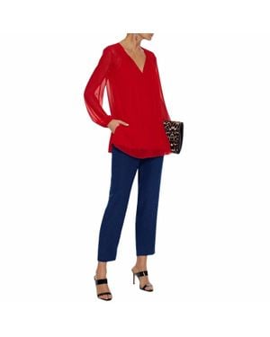 Diane von Furstenberg Soren Satin Trim Crepe Straight Leg Pant - Red