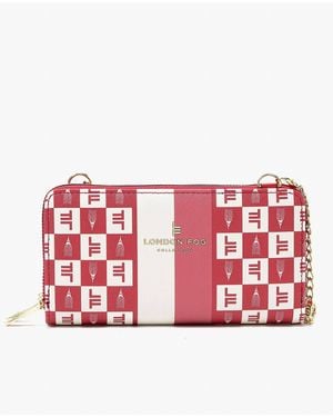 London Fog Diana Signature Double Zip Crossbody Bag And Wallet Combo - Red