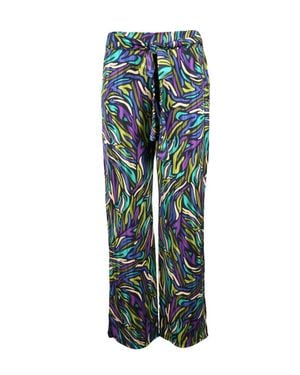 Think! Abstract Pattern Pants With Drawstring Waist And Cropped Cut - Blue