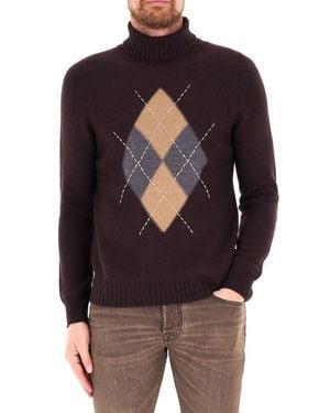 Ballantyne Large Argyle Pattern High Neck Wool Sweater - Brown