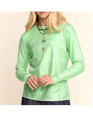 Davi & Dani Metallic Mesh Long Sleeve Layering Top - Green