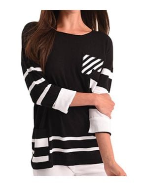 Angel Stripe 3/4 Sleeve Top - Black