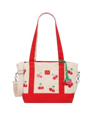 C&C California Cherry Print Cotton Canvas Tote With Contrast Trim & Pu Charm - Red