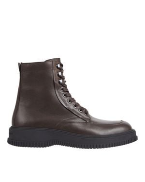 Tommy Hilfiger Leather Lace-Up Side Zip Boots - Brown