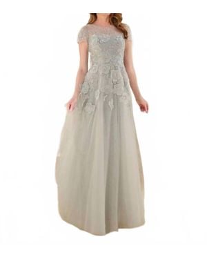 Christina Wu Short Sleeve Jewel Neck Evening Gown - Gray