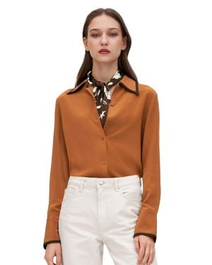 LILYSILK Contrast Piping Silk Willow Shirt For - Brown
