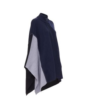 Chloé Chloe Colorblock Visible Stitch Zip Up Knit Poncho - Blue