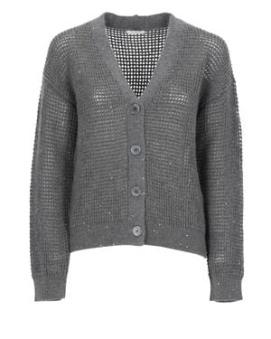 Peserico Perforated Sequin Cardigan - Gray