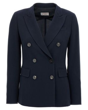 Alberto Biani Tailored Double-Breasted Blazer With Notched Lapel - Blue