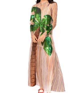 Queen Of Sparkles Long Sleeve Palm Tree Sheer Coverup - Green
