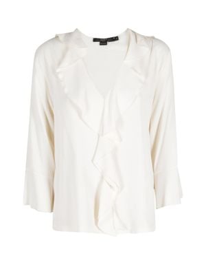 Seventy Cream Ruffle V-Neck Three-Quarter-Sleeve Cotton Shirt - White