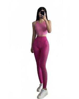 Rockstar Peach Fishnet Leggings - Red