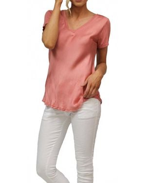 Gigi Moda Nola Satin Scoop Neck Tee - Pink