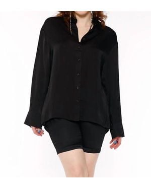 Circular Path Long Sleeve Over Sized Shirt - Black