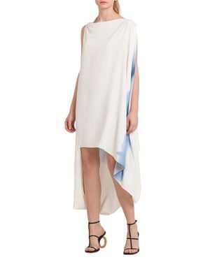Ferragamo Degrade-Print Draped High-Low Dress - White