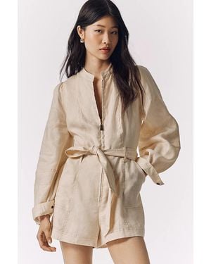 Kivari Linen Belted Romper - Natural