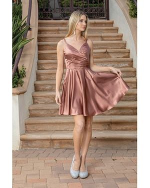 DQ Silky Wrap-Front Skater Dress With V-Neckline And Adjustable Spaghetti Straps Homecoming Dress - Brown