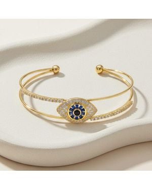 Fashnzfab Plated Cz Pave Evil Eye Cuff Bracelet - Metallic