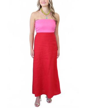 Karlie Linen Colorblock Bustier Maxi Dress - Red