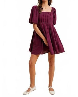In-Loom Cotton Box Pleat Mini Dress - Red