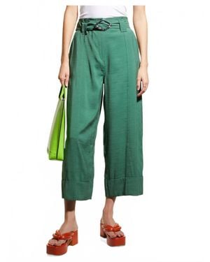Ganni Cropped High Waist Pants - Green